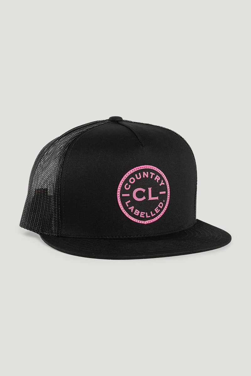 Country Labelled Hi Trucker Cap - Black - Pink