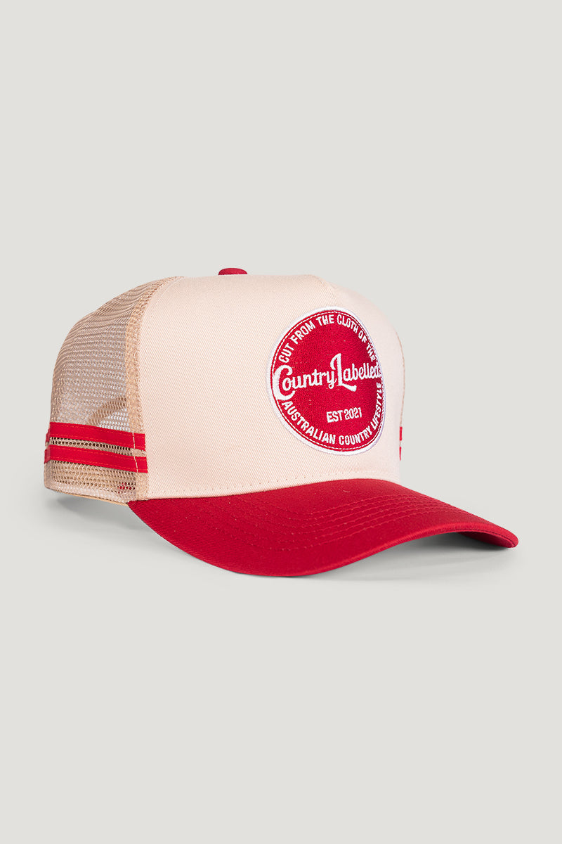 Country Labelled Cap - CL Patch - Cream & Red