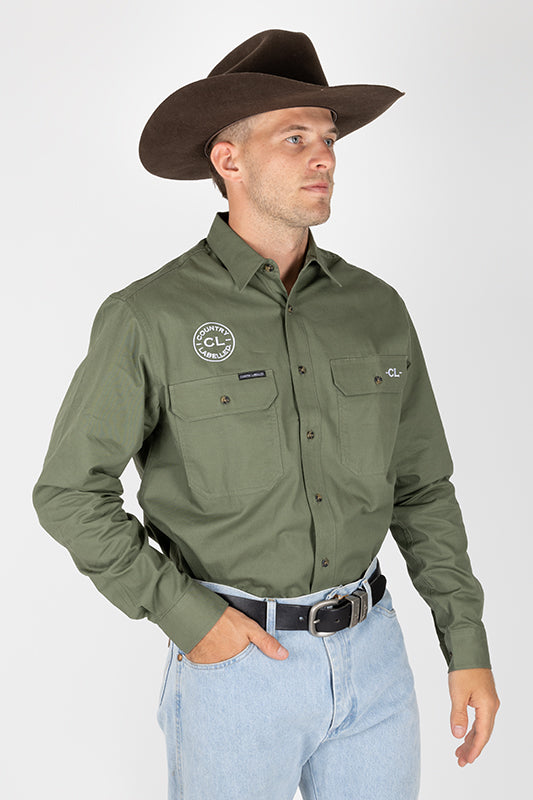 THE CATTLEMAN’S FULL BUTTON WORK SHIRT - KHAKI GREEN