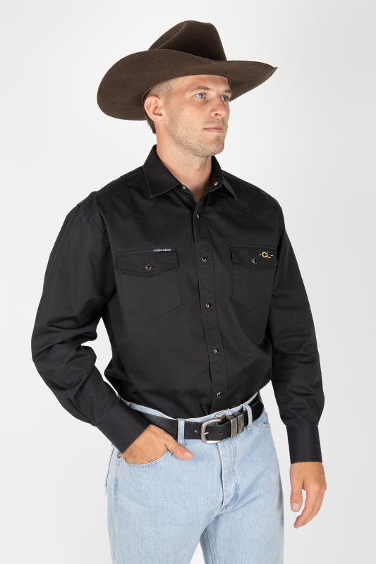 CL Cowboy Pearl Snap Button Up - Black