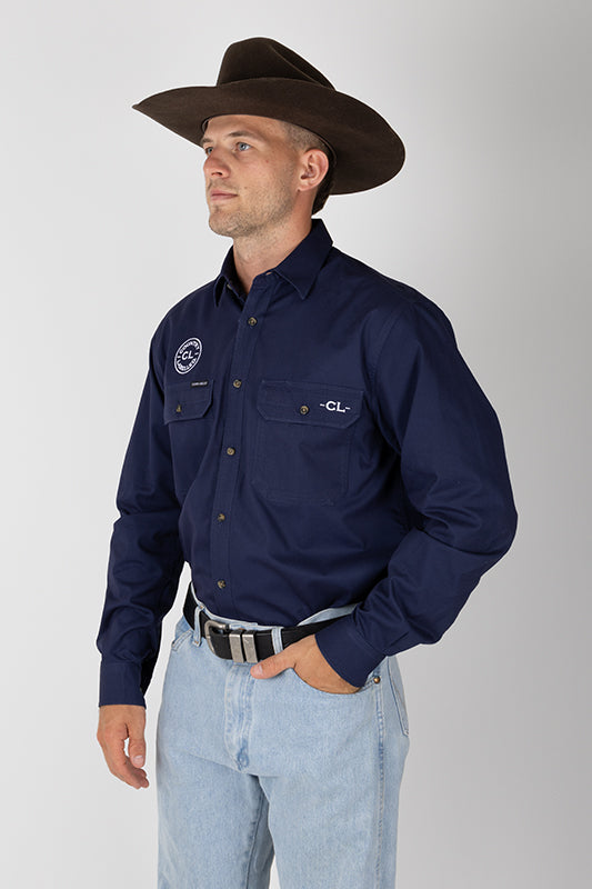 THE CATTLEMAN’S FULL BUTTON WORK SHIRT - NAVY