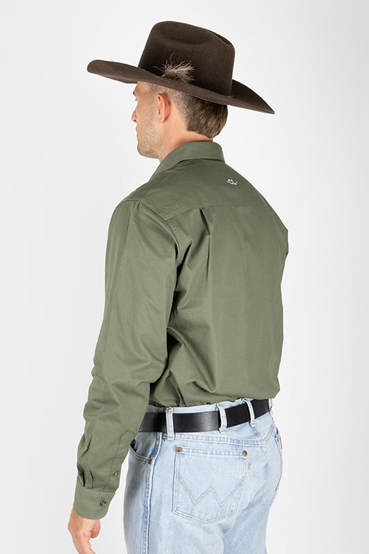 THE CATTLEMAN’S FULL BUTTON WORK SHIRT - KHAKI GREEN