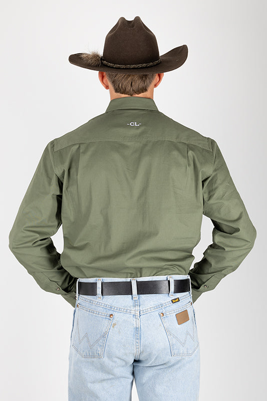 THE CATTLEMAN’S FULL BUTTON WORK SHIRT - KHAKI GREEN