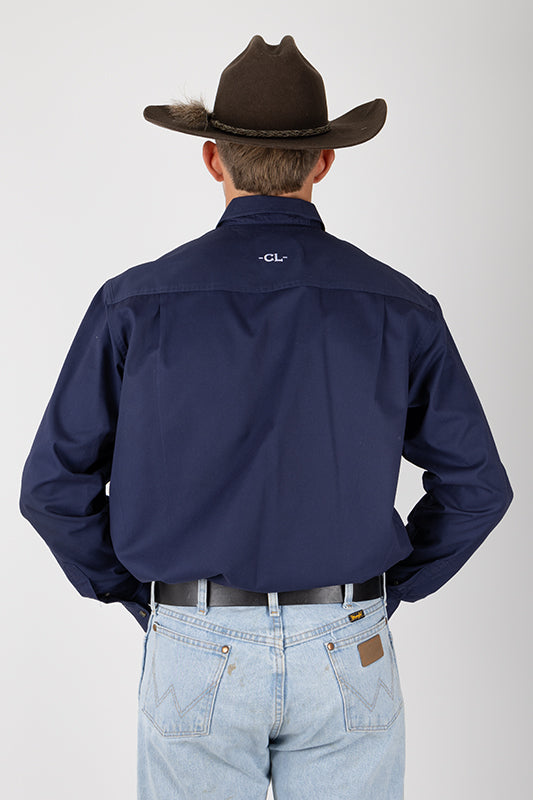 THE CATTLEMAN’S FULL BUTTON WORK SHIRT - NAVY