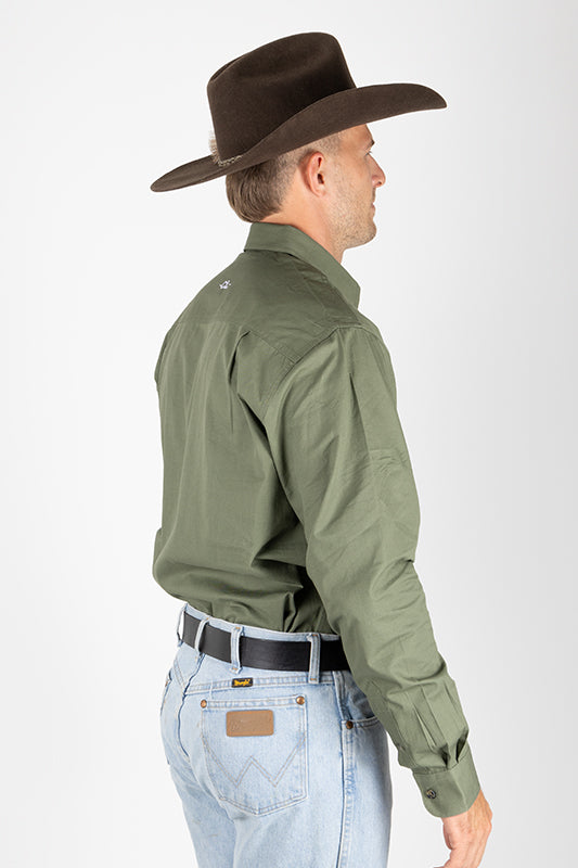 THE CATTLEMAN’S FULL BUTTON WORK SHIRT - KHAKI GREEN