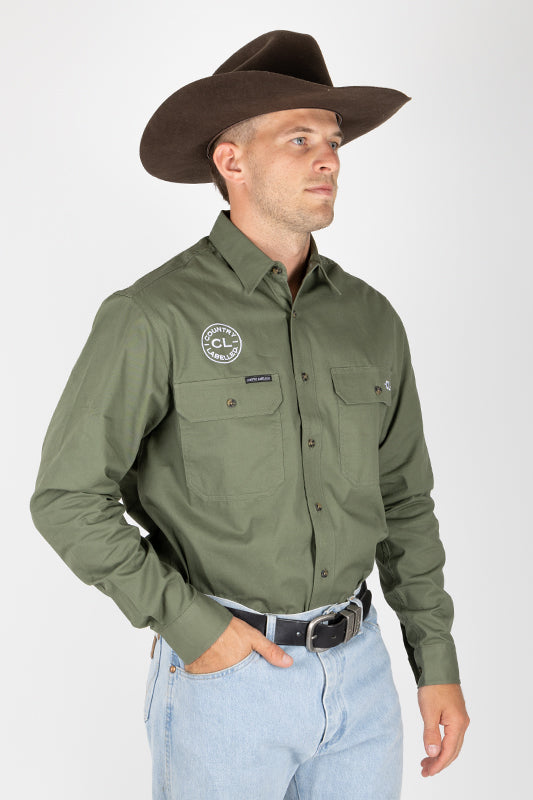 THE CATTLEMAN’S FULL BUTTON WORK SHIRT - KHAKI GREEN