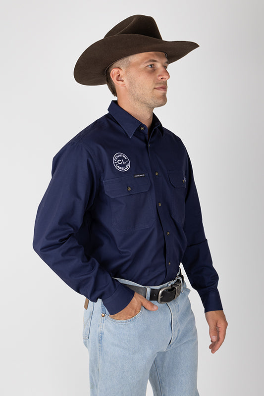 THE CATTLEMAN’S FULL BUTTON WORK SHIRT - NAVY