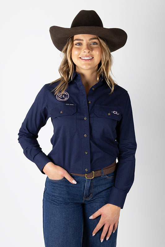 THE MATILDA FULL BUTTON WORK SHIRT - NAVY