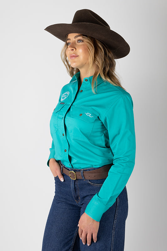 THE MATILDA FULL BUTTON WORK SHIRT - TURQUOISE