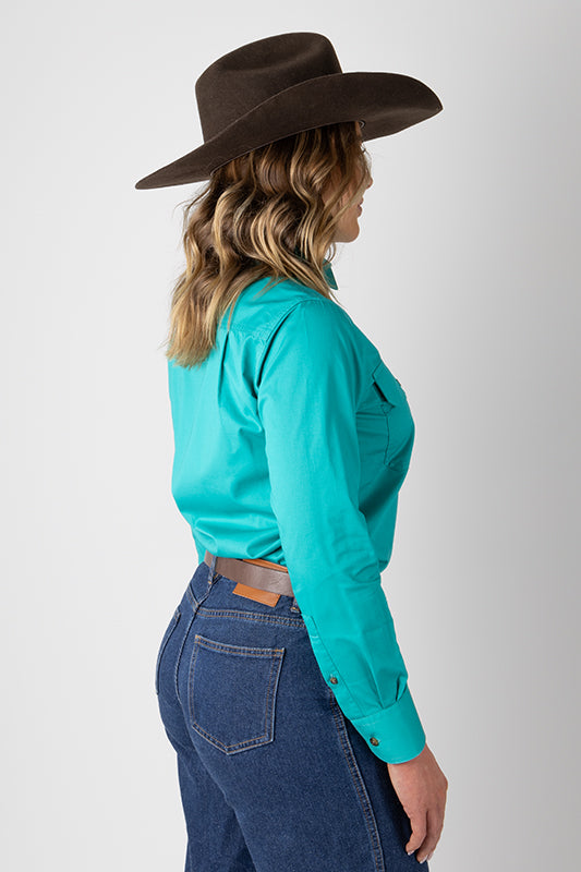 THE MATILDA FULL BUTTON WORK SHIRT - TURQUOISE