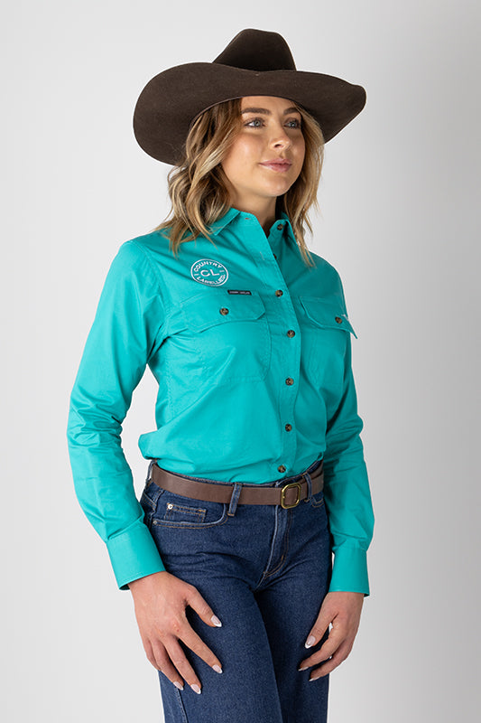 THE MATILDA FULL BUTTON WORK SHIRT - TURQUOISE