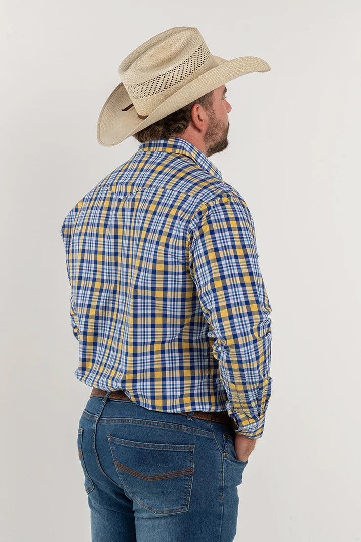 CL Cowboy Pearl Snap Button Up - Blue & Gold Check