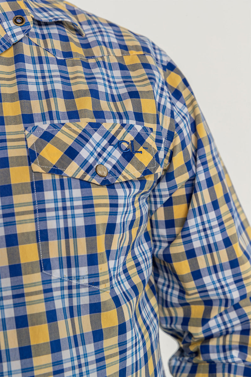 CL Cowboy Pearl Snap Button Up - Blue & Gold Check