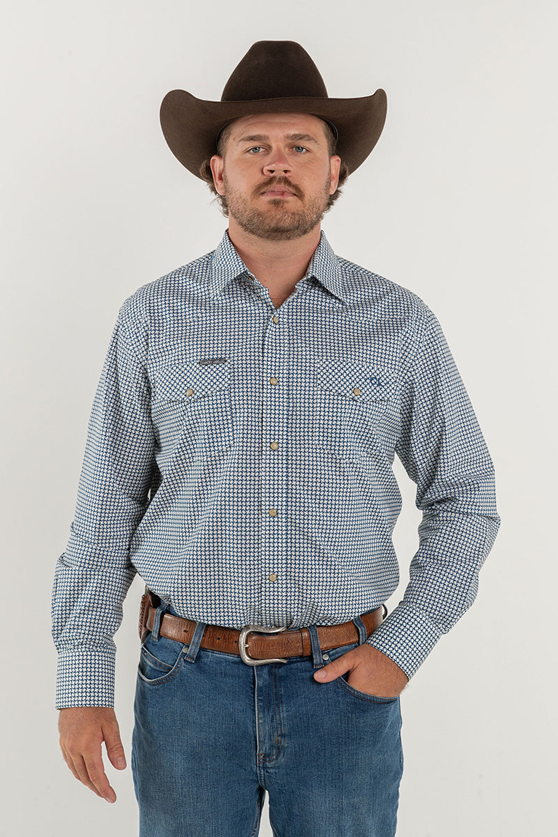 CL Cowboy Pearl Snap Button Up - Blue & White Star Print