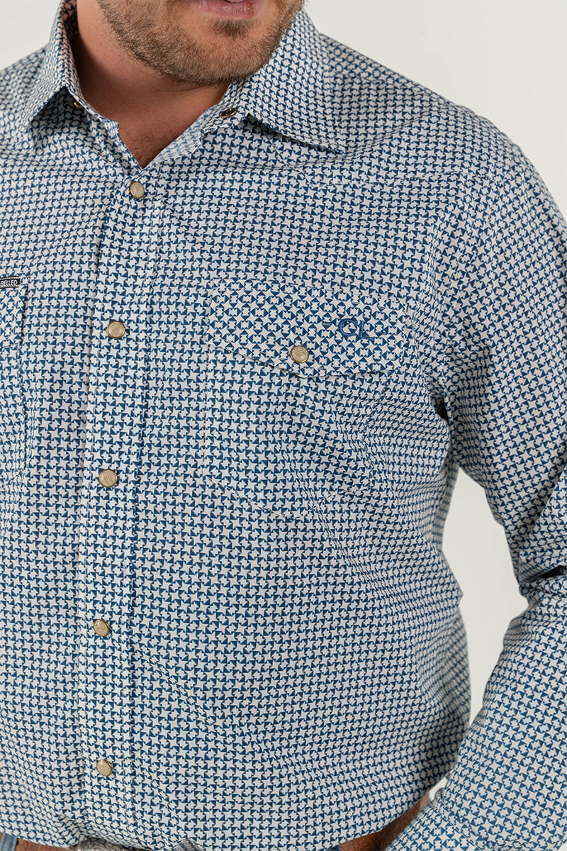 CL Cowboy Pearl Snap Button Up - Blue & White Star Print
