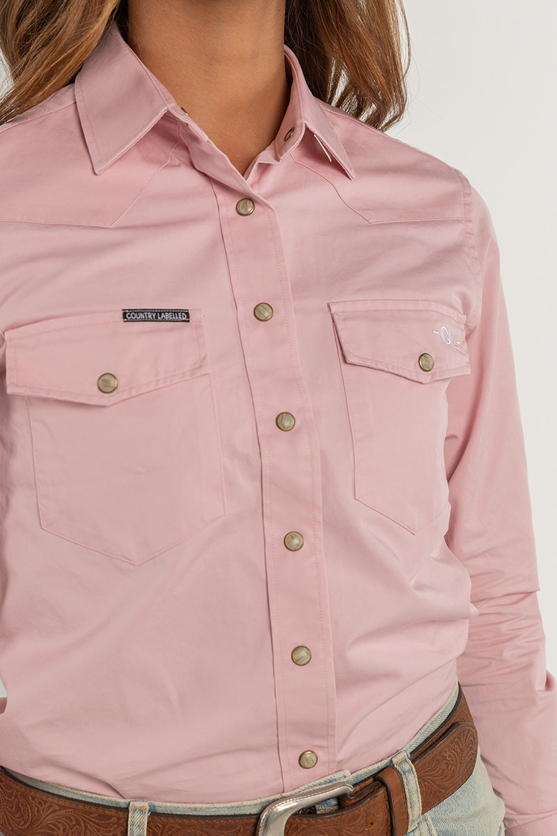 CL Cowgirl Pearl Snap Button Up - Pale Pink