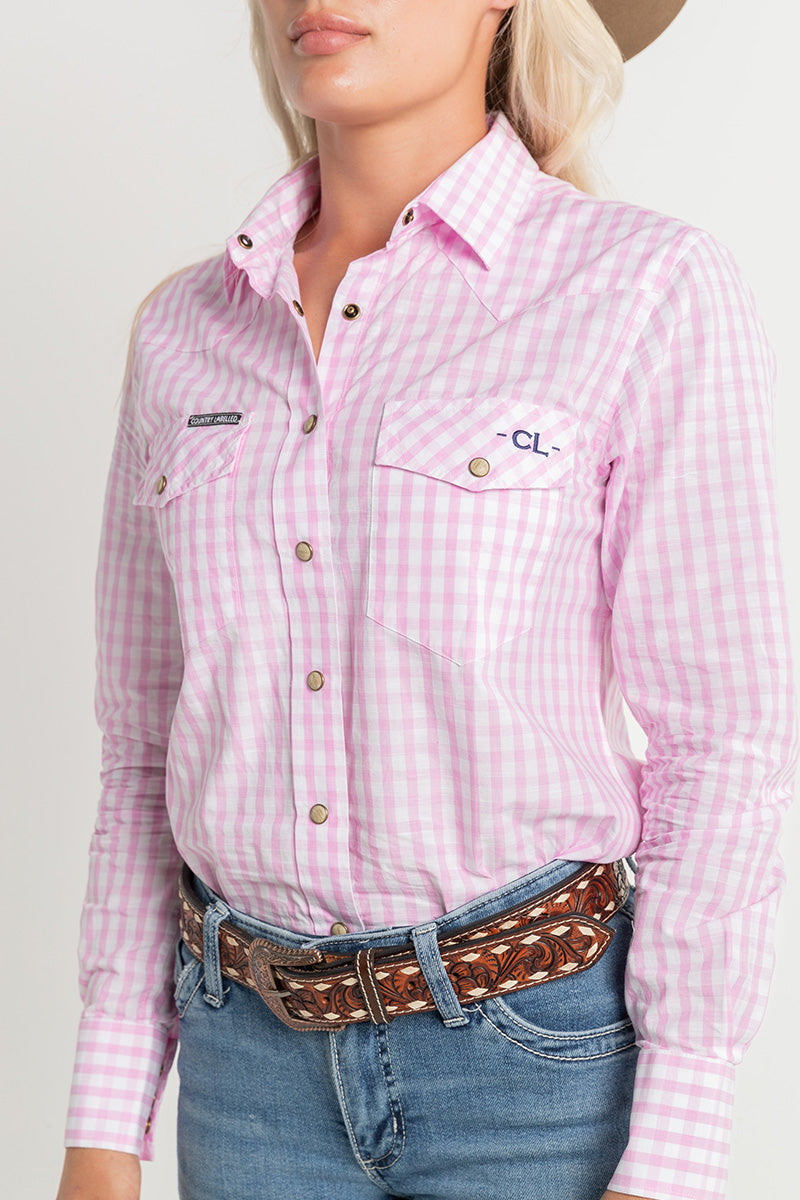 CL Cowgirl Pearl Snap Button Up - Pink & White Check