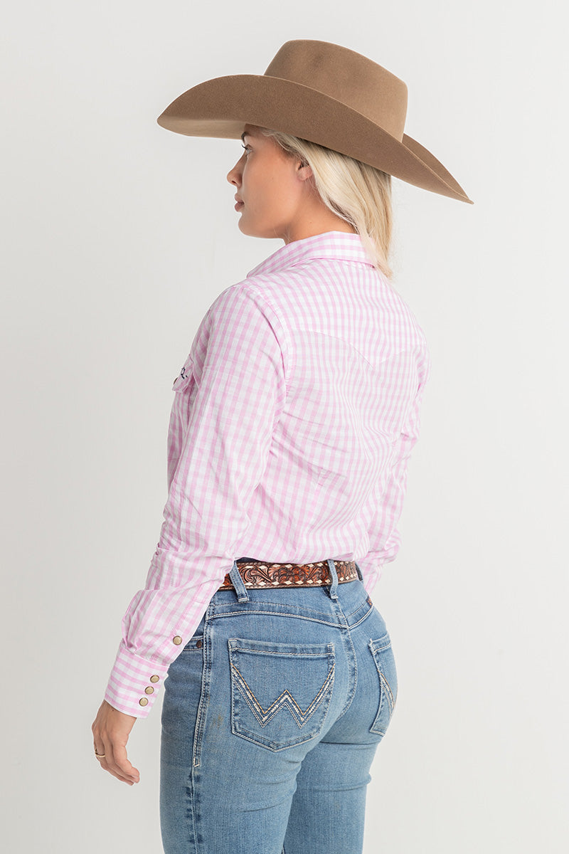 CL Cowgirl Pearl Snap Button Up - Pink & White Check