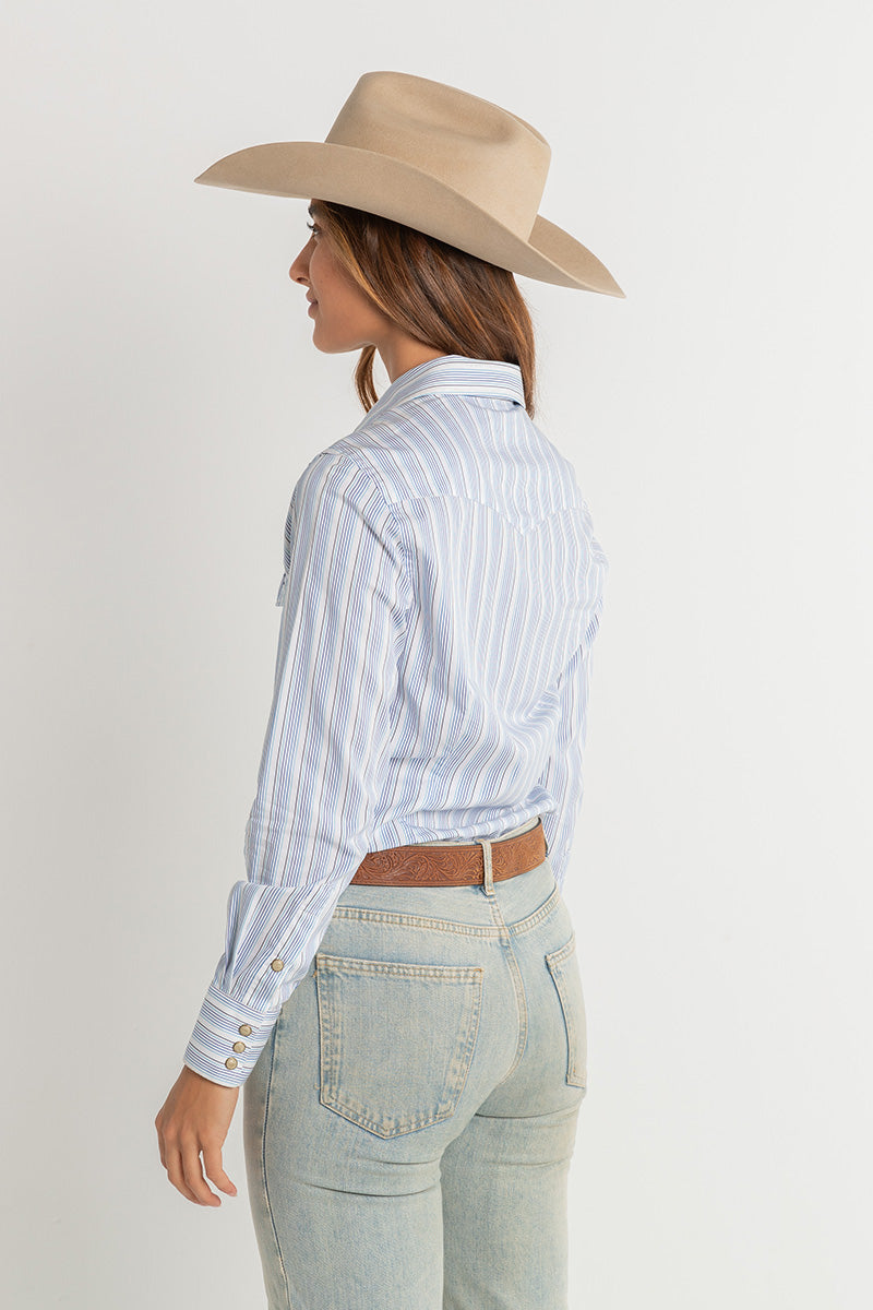CL Cowgirl Pearl Snap Button Up - Purple & Blue Stripe