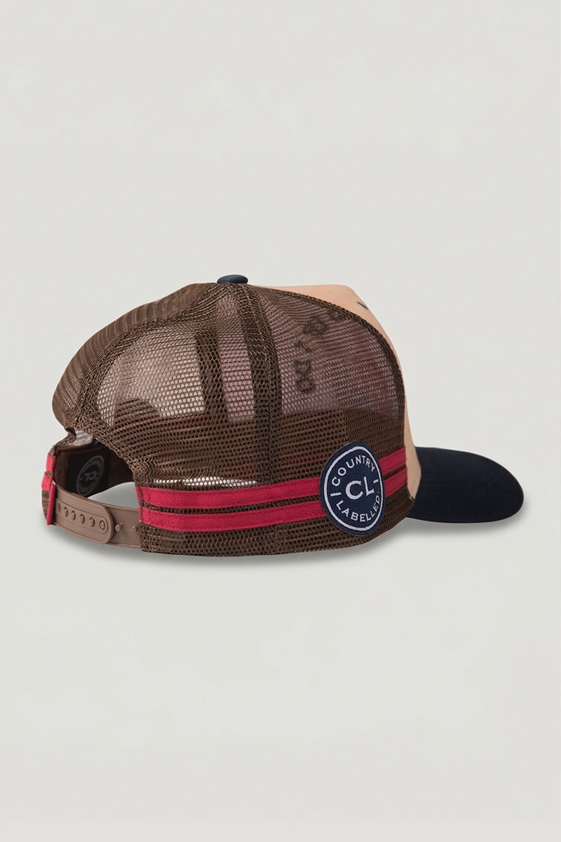 Country Labelled Cap - Don't Mind If I Do - Tan, Navy & Red