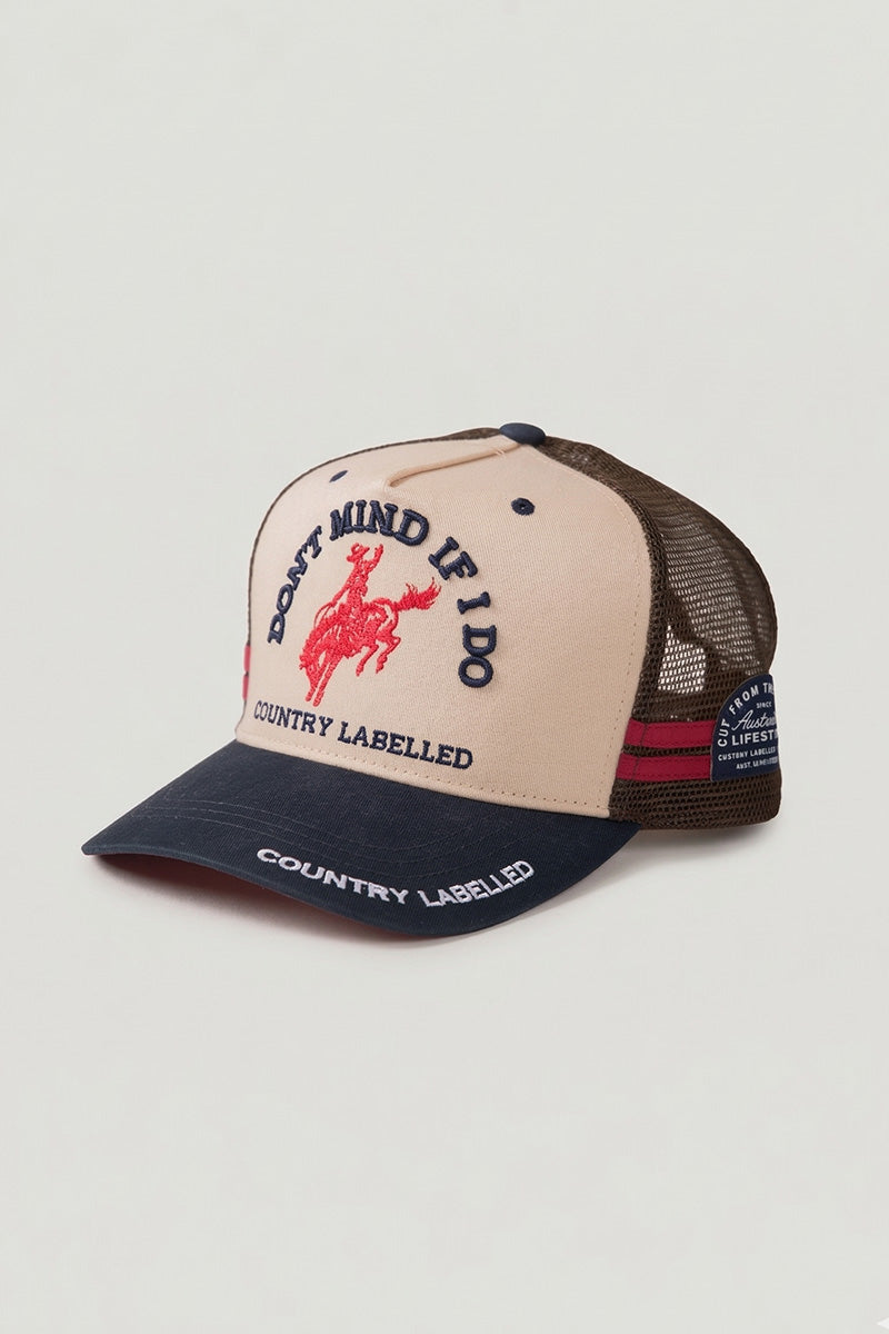 Country Labelled Cap - Don't Mind If I Do - Tan, Navy & Red