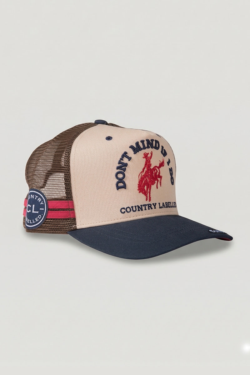 Country Labelled Cap - Don't Mind If I Do - Tan, Navy & Red