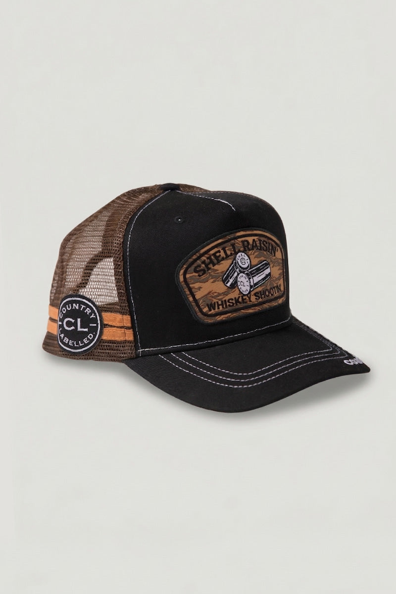 Country Labelled Cap - Shell Raisin' Whiskey Shootin' - Black & Camo