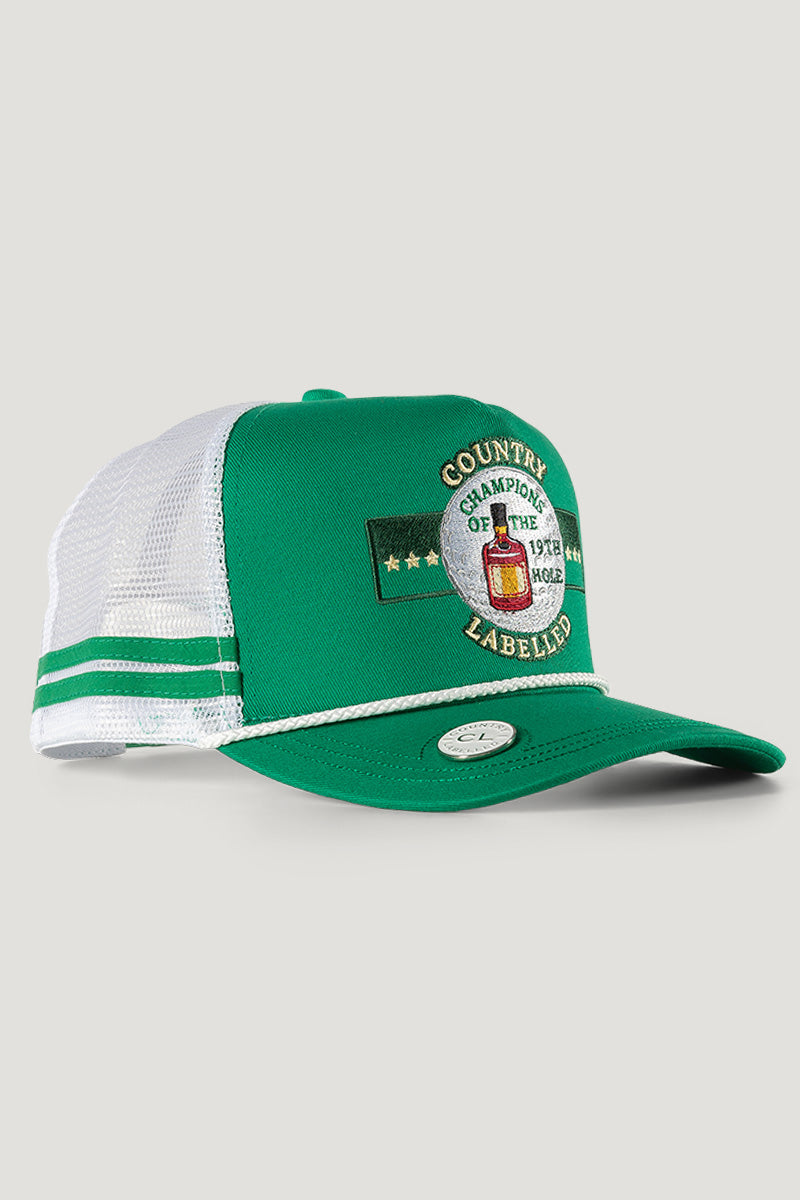 Country Labelled Golf Cap With Magnetic Ball Marker - 19th Hole - Green & White