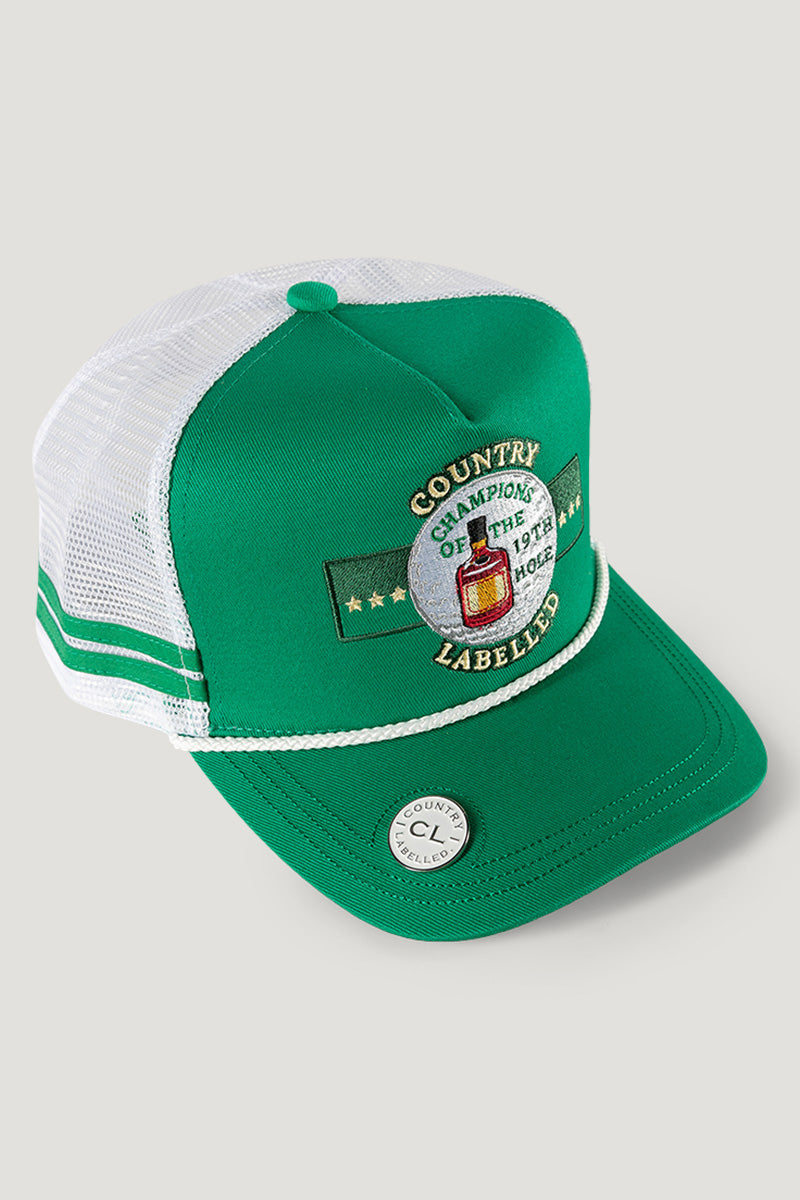 Country Labelled Golf Cap With Magnetic Ball Marker - 19th Hole - Green & White