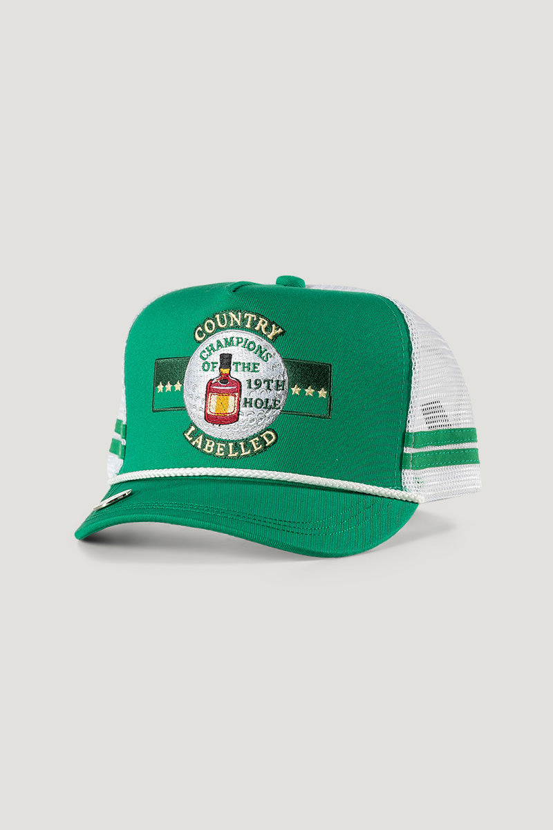 Country Labelled Golf Cap With Magnetic Ball Marker - 19th Hole - Green & White