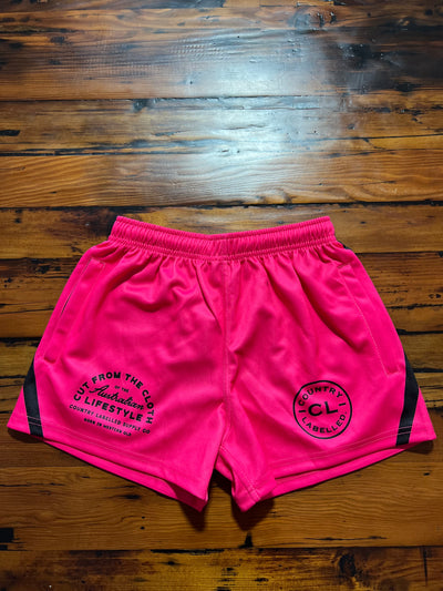 Kids Footy Shorts Hot Pink & Black