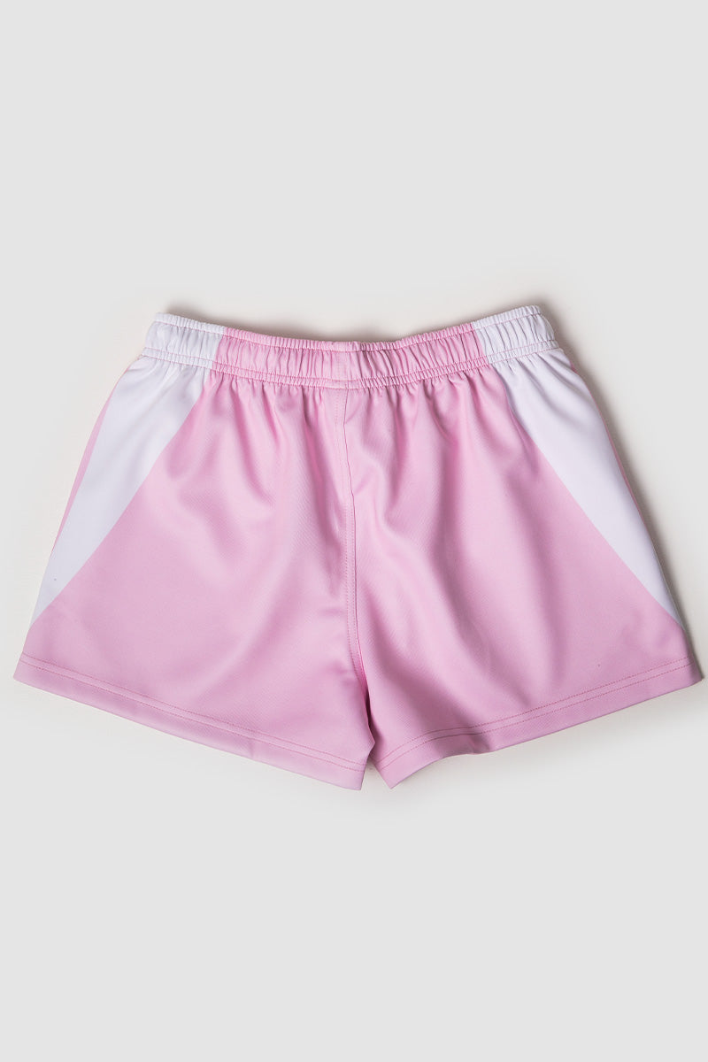 Footy Shorts - Acre Chasing - Pink & White