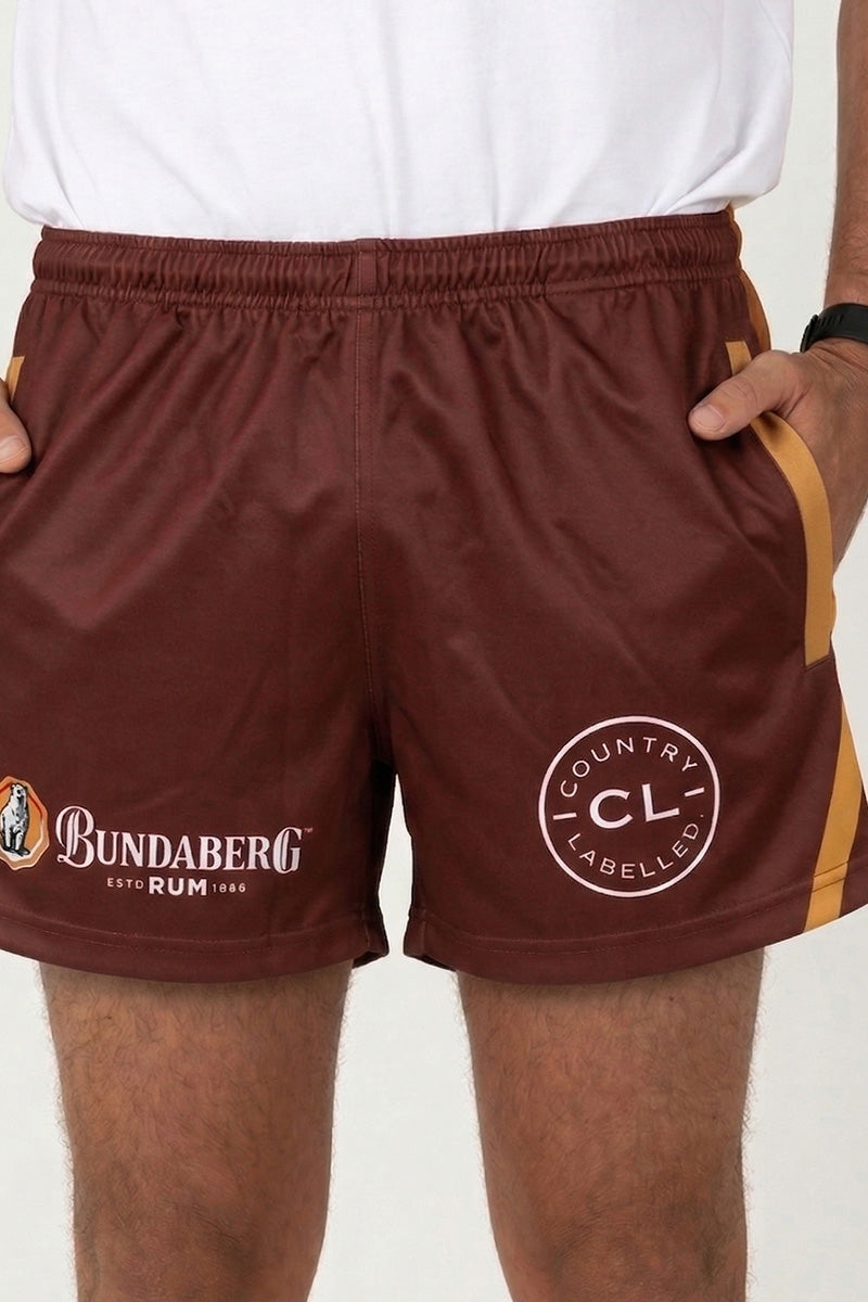 Footy Shorts - Bundy Rum - Brown & Tan