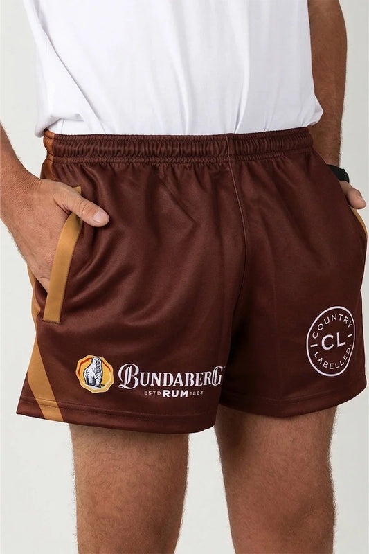 Footy Shorts - Bundy Rum - Brown & Tan