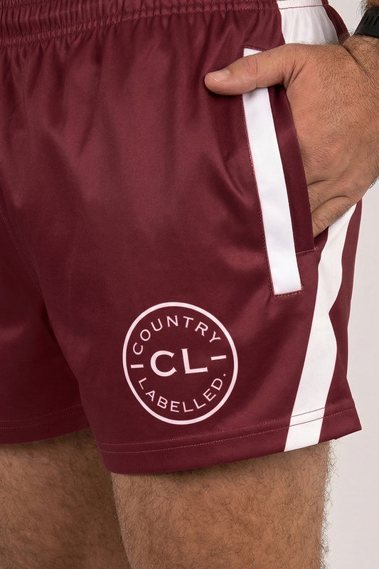 Footy Shorts - Bundy Rum - Maroon
