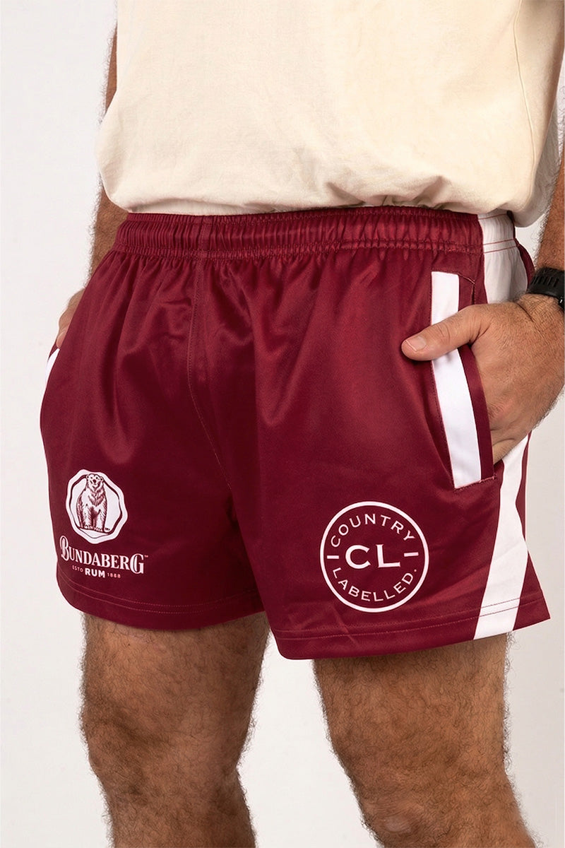 Footy Shorts - Bundy Rum - Maroon
