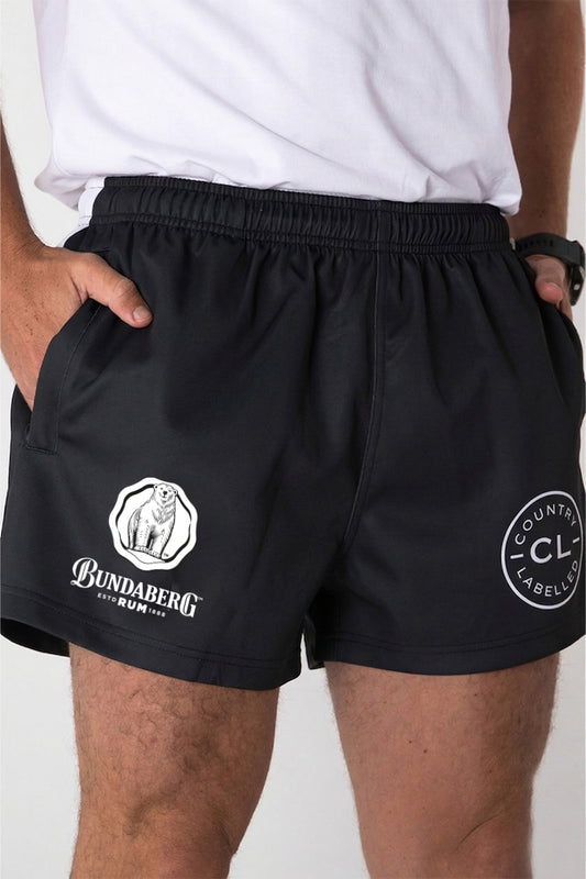 Footy Shorts - Bundy Rum Bear Country - Black