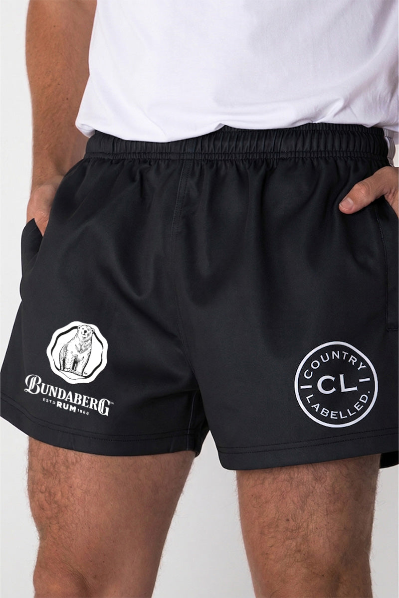 Footy Shorts - Bundy Rum Bear Country - Black