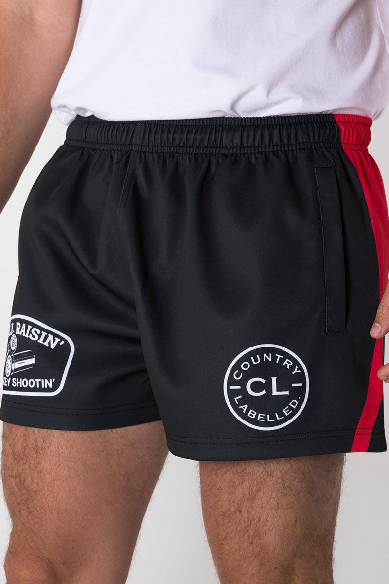 Footy Shorts - Shell Raisin' - Black & Red