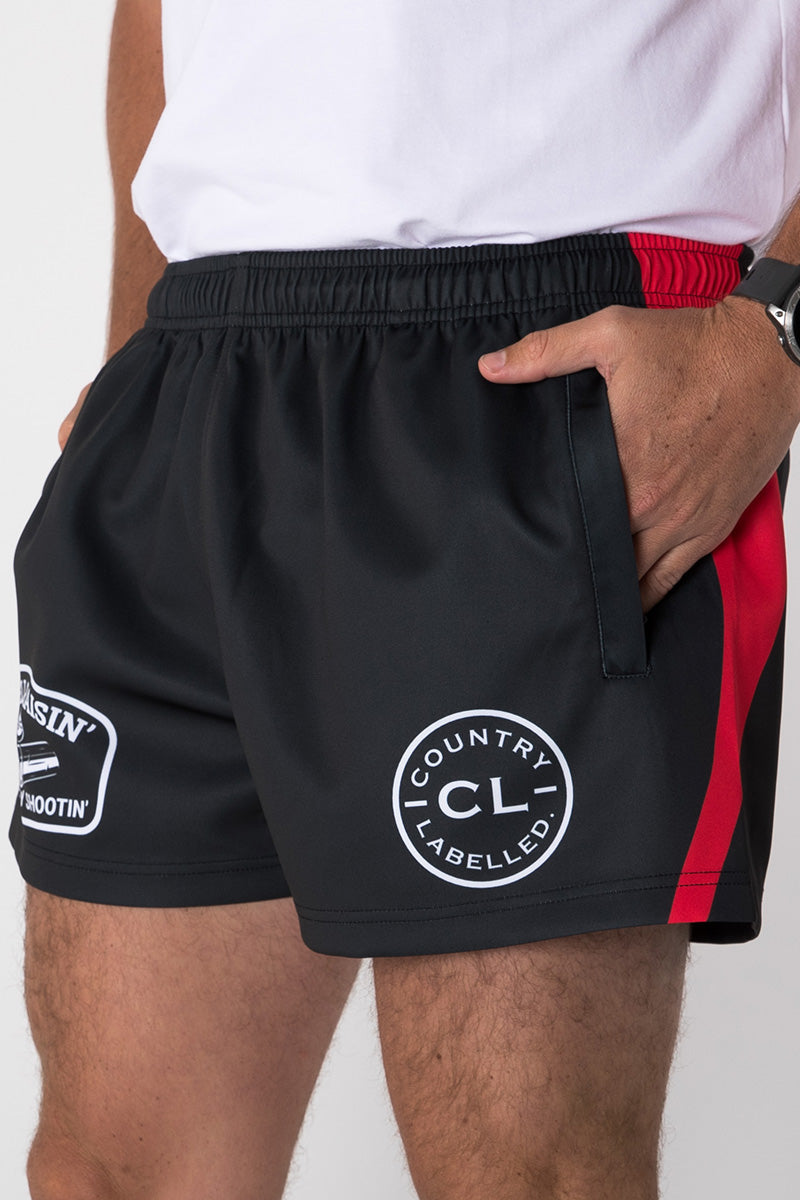 Footy Shorts - Shell Raisin' - Black & Red