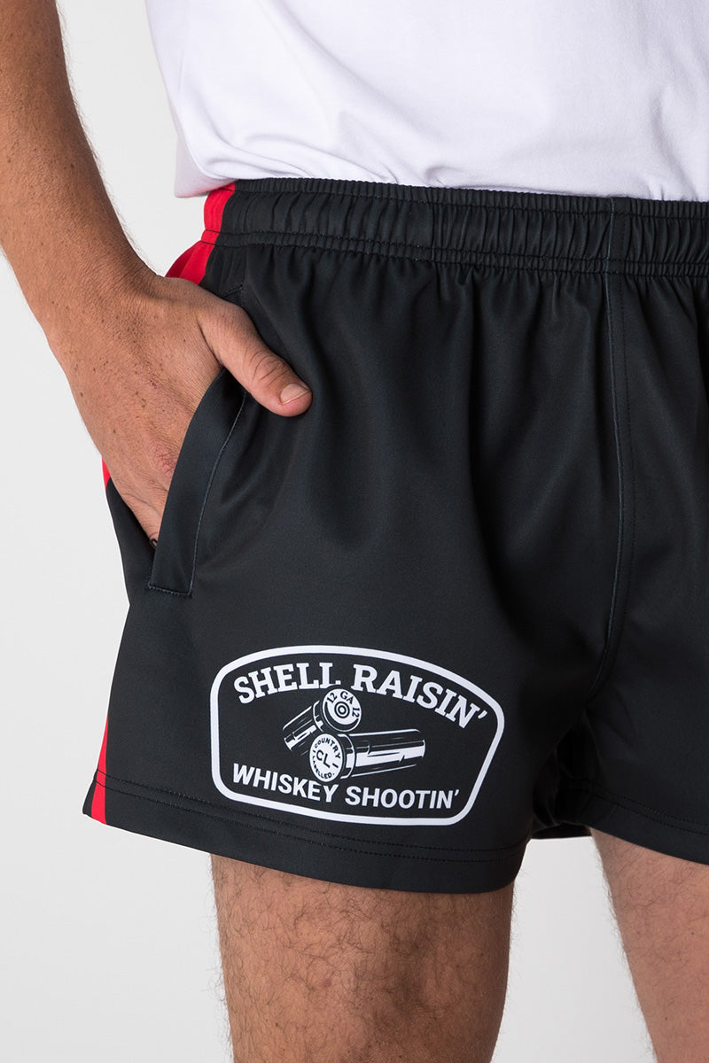 Footy Shorts - Shell Raisin' - Black & Red