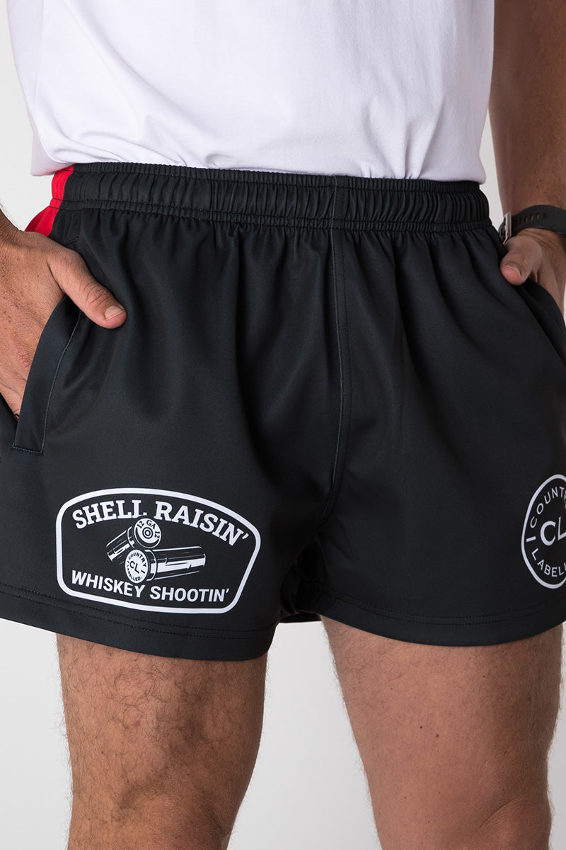 Footy Shorts - Shell Raisin' - Black & Red