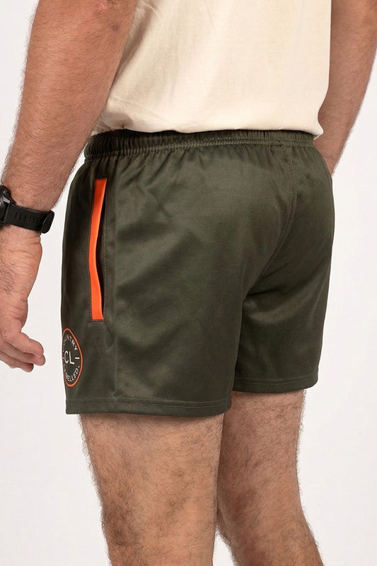 Footy Shorts - Shell Raisin' - Olive & Orange
