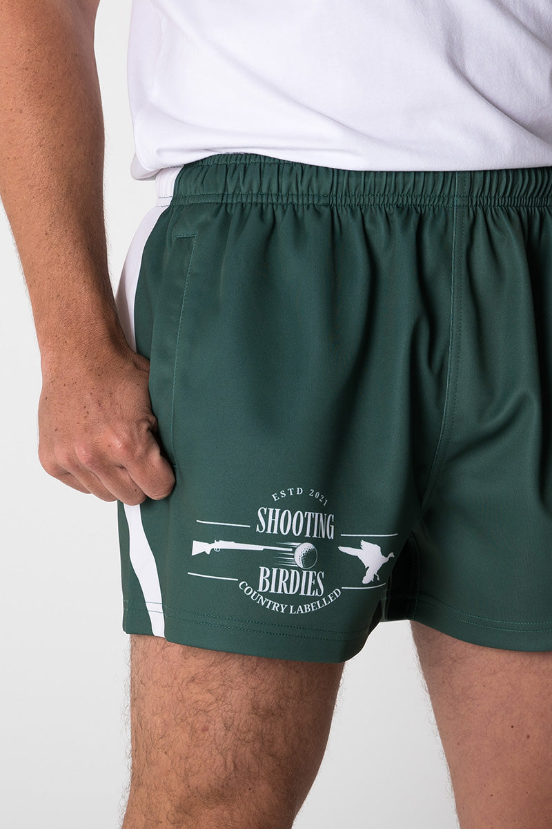 Footy Shorts - Shooting Birdies - Green & White