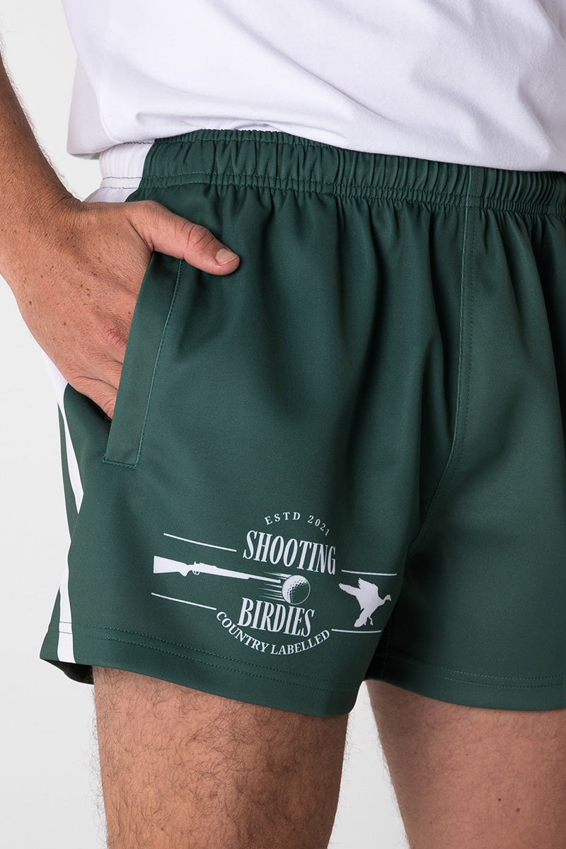 Footy Shorts - Shooting Birdies - Green & White