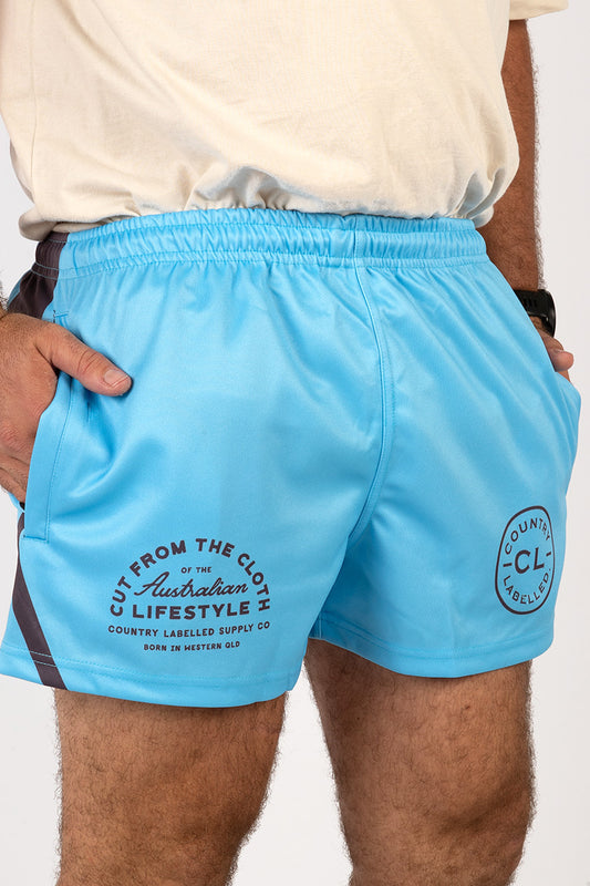 Footy Shorts Baby Blue & Charcoal