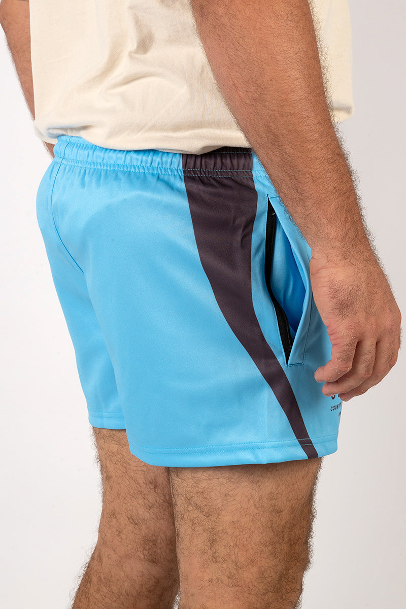 Footy Shorts Baby Blue & Charcoal