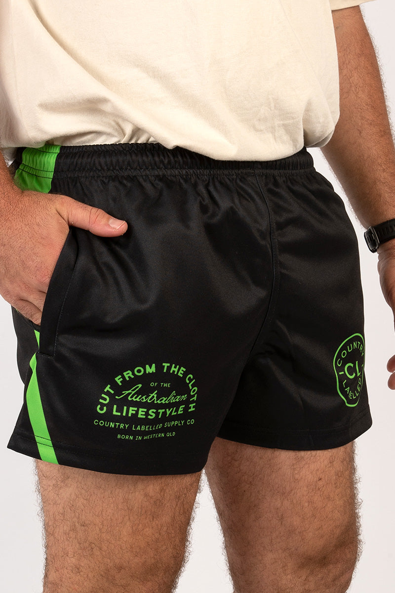 Footy Shorts Black & Electric Green