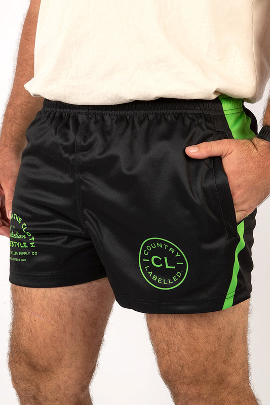 Footy Shorts Black & Electric Green
