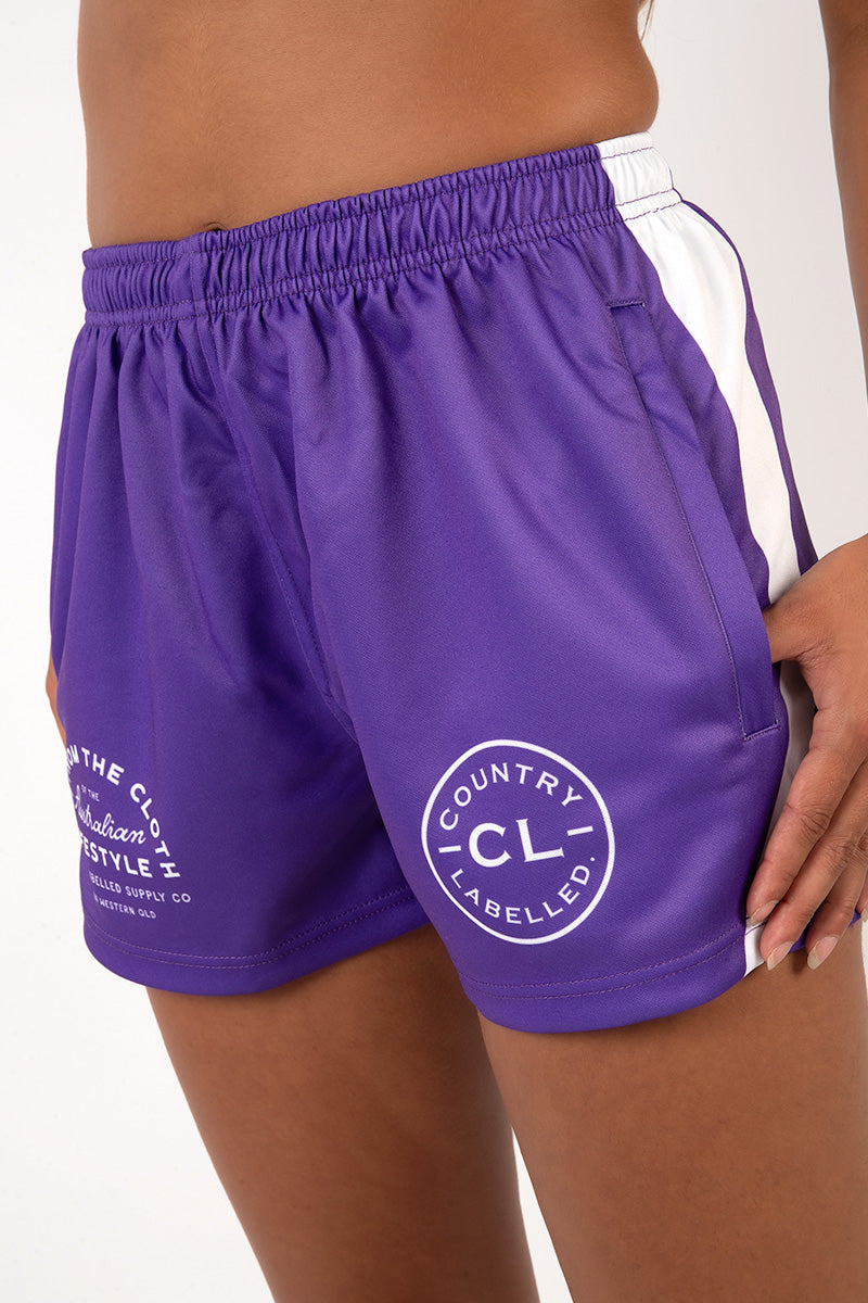 Footy Shorts Purple & White